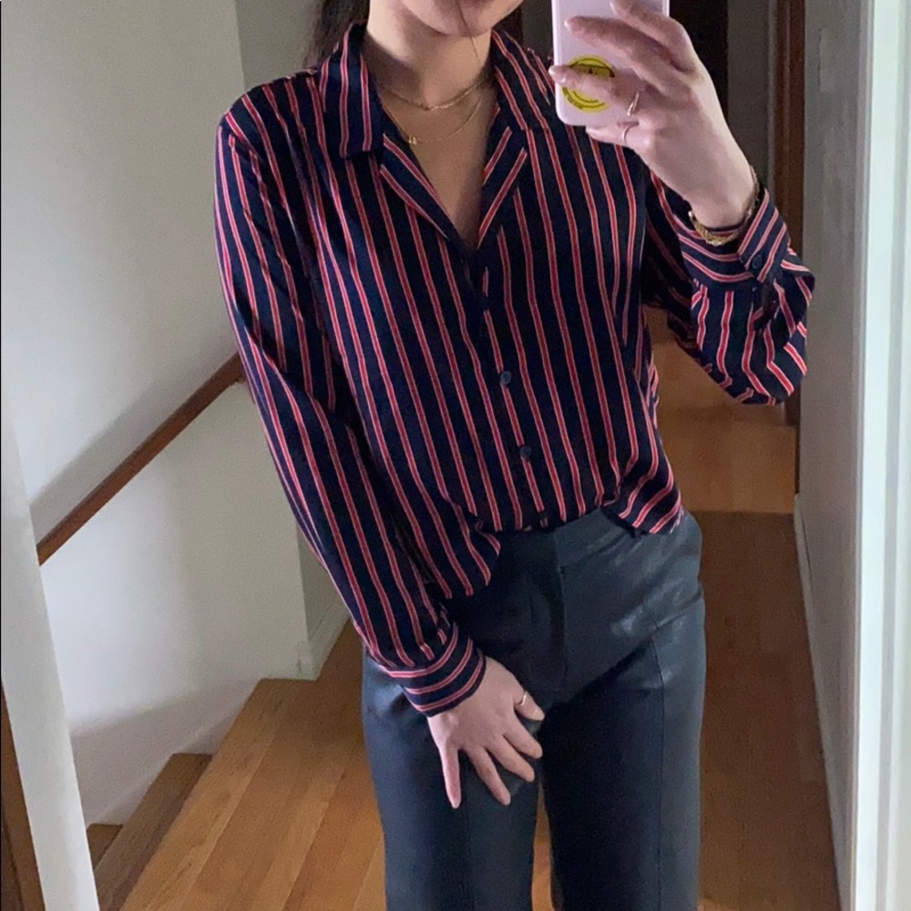 BNWOT Silky striped button up blouse